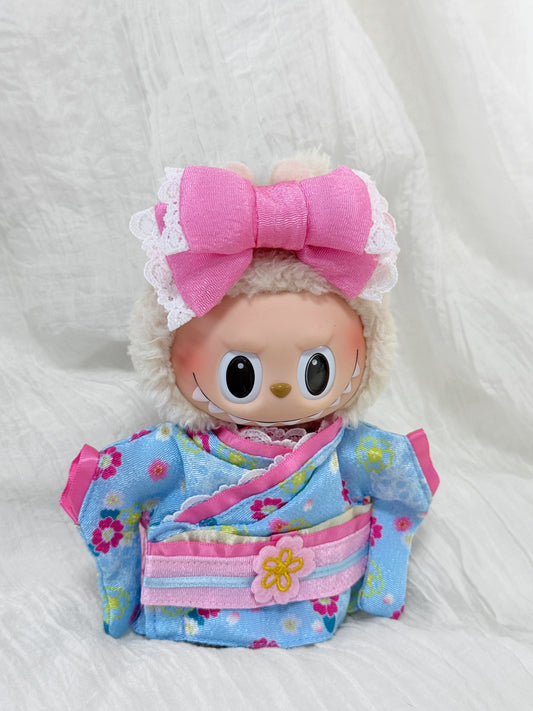Labubu Clothes – Sakura Kimono-Inspired Outfit with Lace Bow (Handmade)
