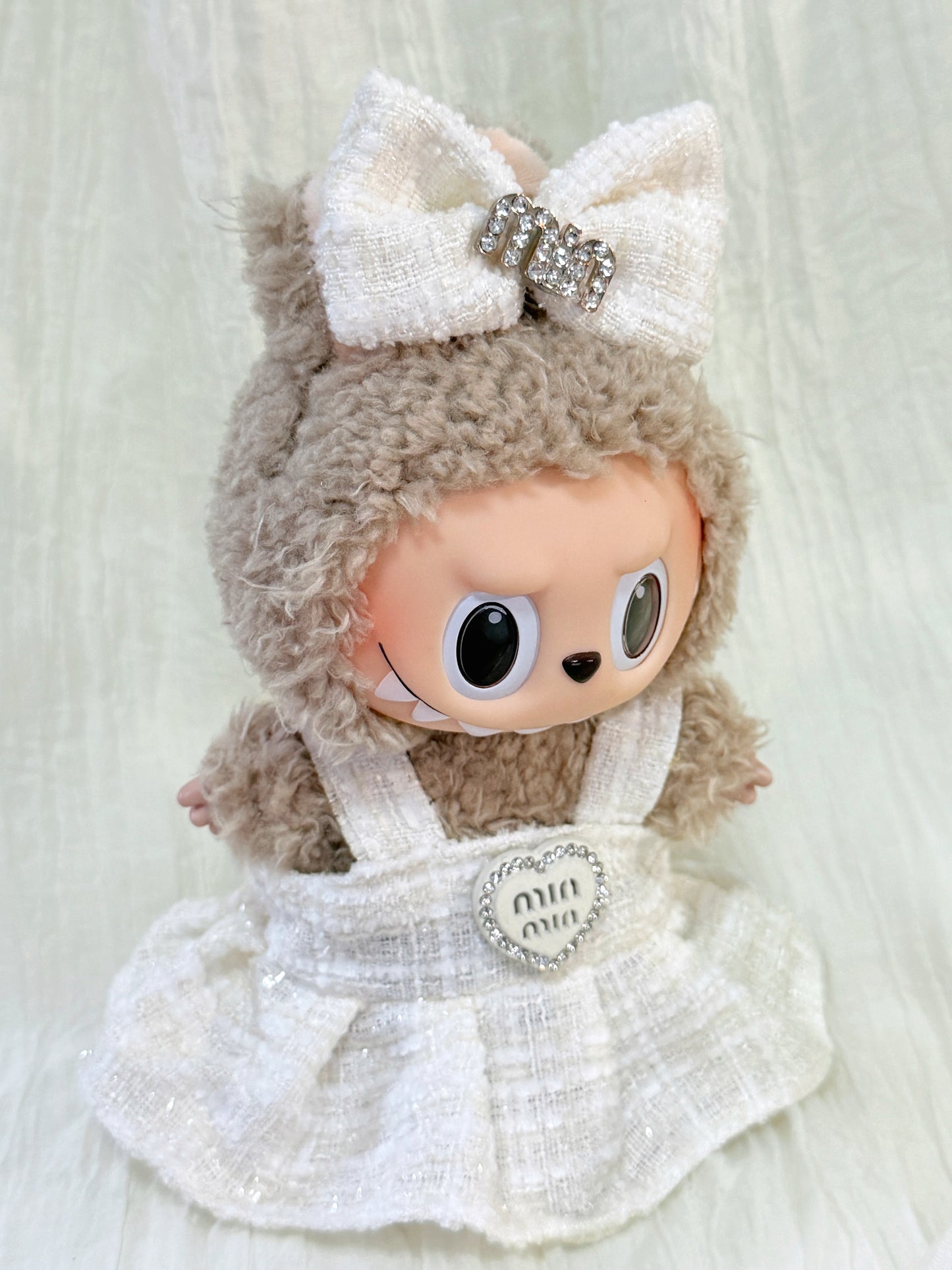 Labubu Clothes | Elegant White Tweed Doll Dress Set (Handmade)