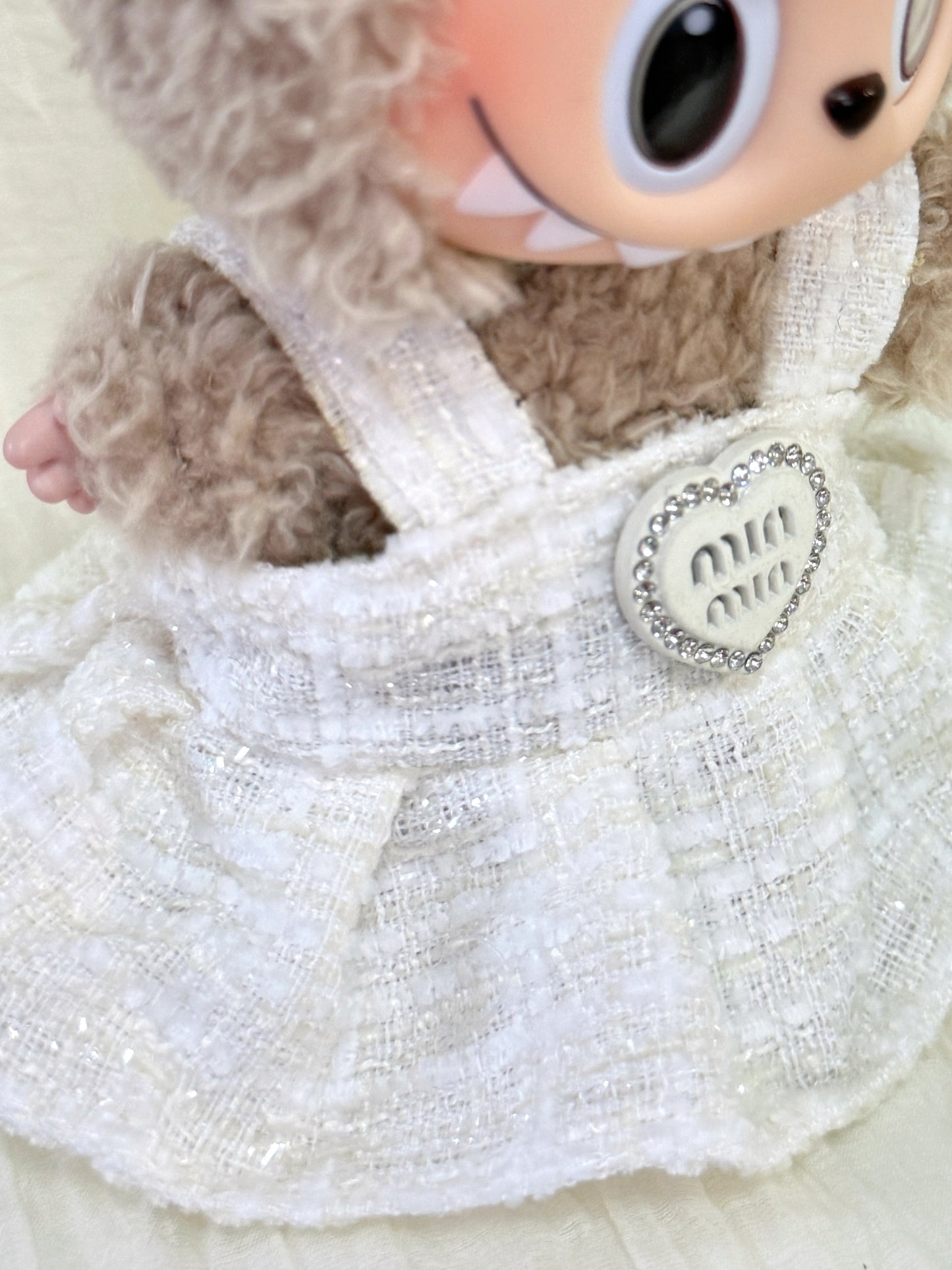 Labubu Clothes | Elegant White Tweed Doll Dress Set (Handmade)