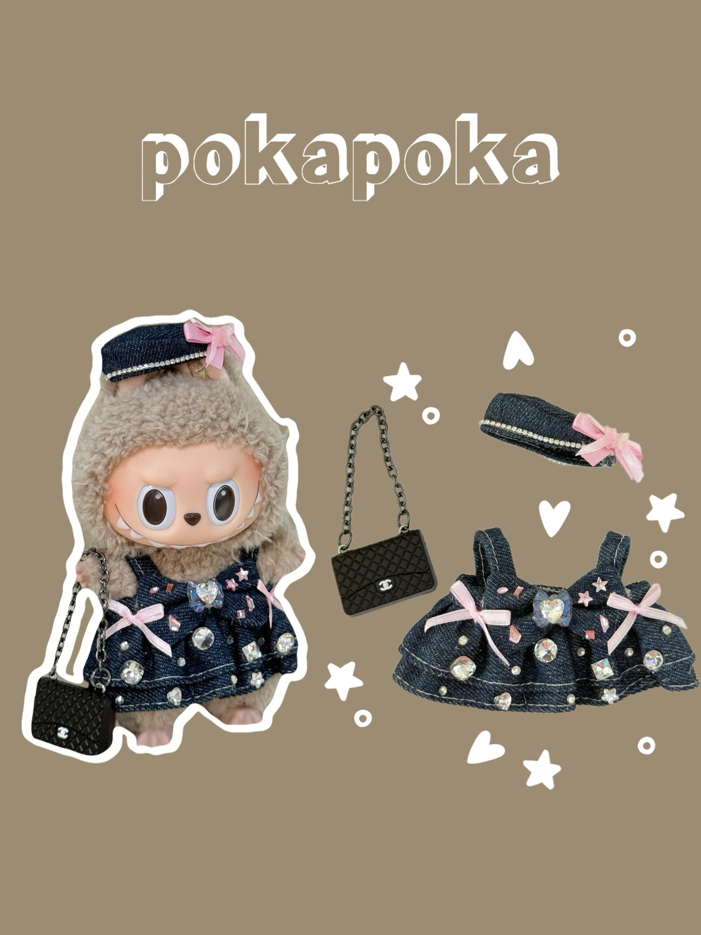 Labubu Clothes – Exclusive Denim & Rhinestone Dress Set (Handmade Sparkle Look)