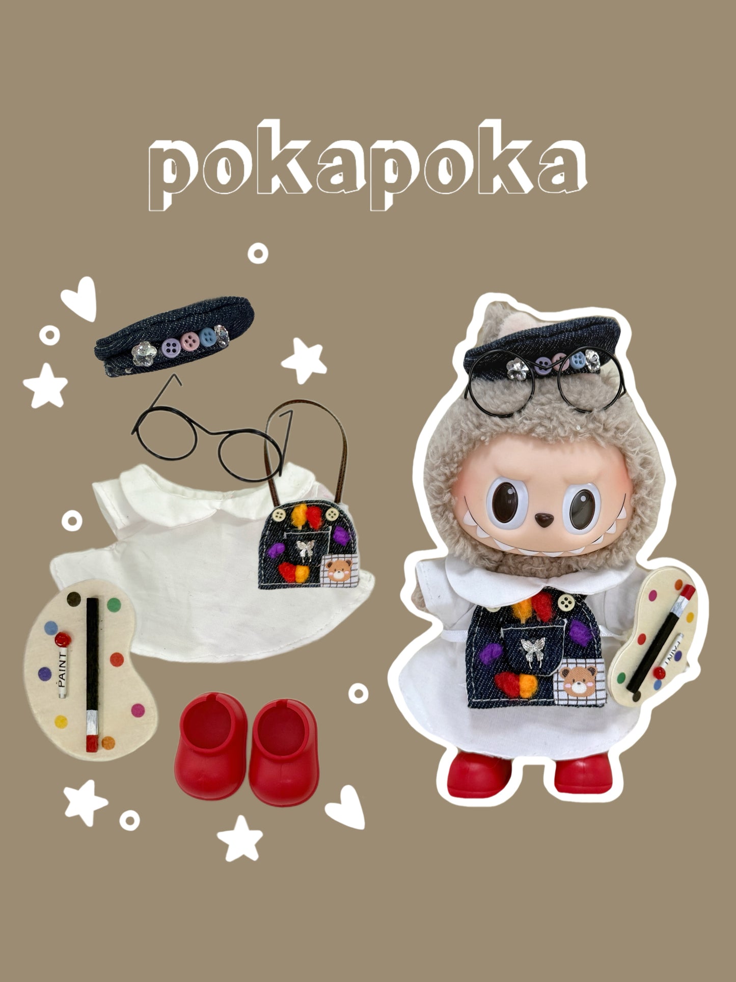 Labubu Clothes – Exclusive Artist Outfit Set with Painter’s Hat & Palette (Handmade)