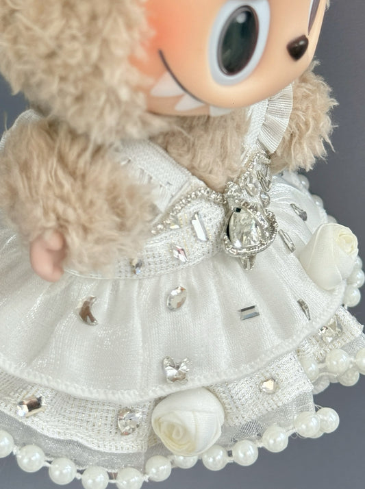 Labubu Clothes – Exclusive Pearl Princess Dress Set in White (Handmade Designer Edition)