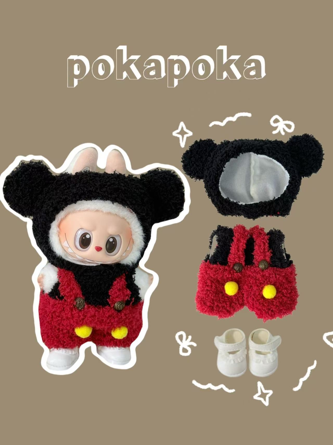 Labubu Clothes – Plush Mouse-Inspired Outfit Set in Red & Black (Handmade Cartoon Look)