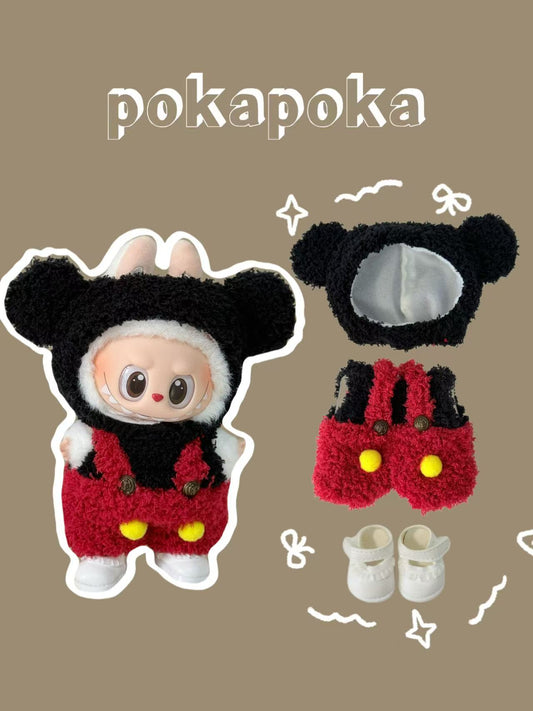 Labubu Clothes – Plush Mouse-Inspired Outfit Set in Red & Black (Handmade Cartoon Look)