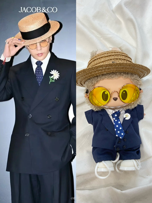 GD-Inspired Navy Floral Suit Set for Labubu – Retro Summer Look (Clothes Only)