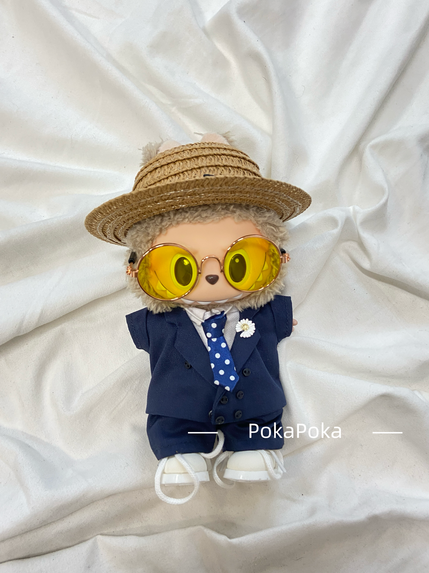 GD-Inspired Navy Floral Suit Set for Labubu – Retro Summer Look (Clothes Only)