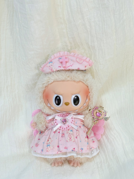 Labubu Clothes – Exclusive Pink Angel Dress Set with Wings & Wand (Handmade)