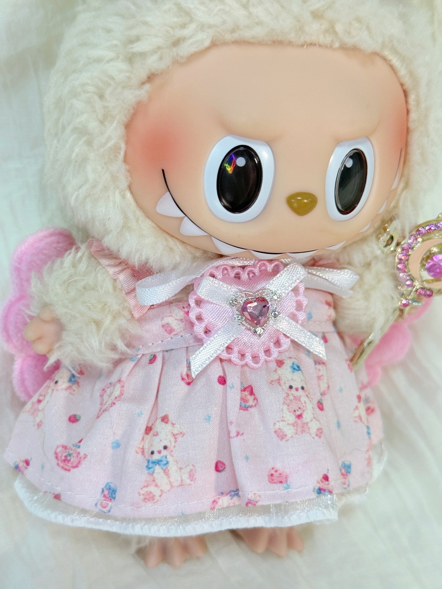 Labubu Clothes – Exclusive Pink Angel Dress Set with Wings & Wand (Handmade)