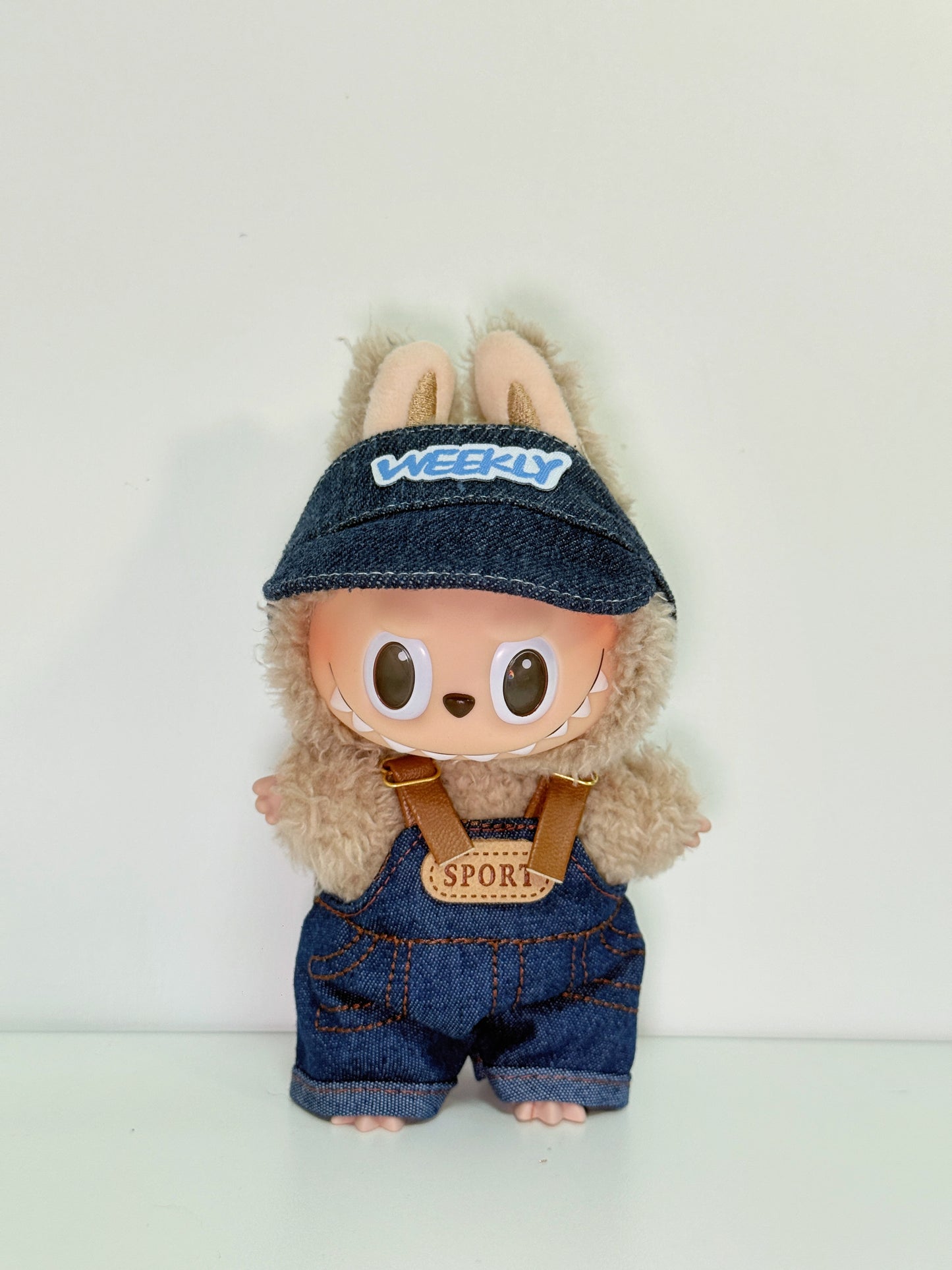 Labubu Clothes – Denim Overalls & Sporty Cap Set (Handmade Streetwear Look)