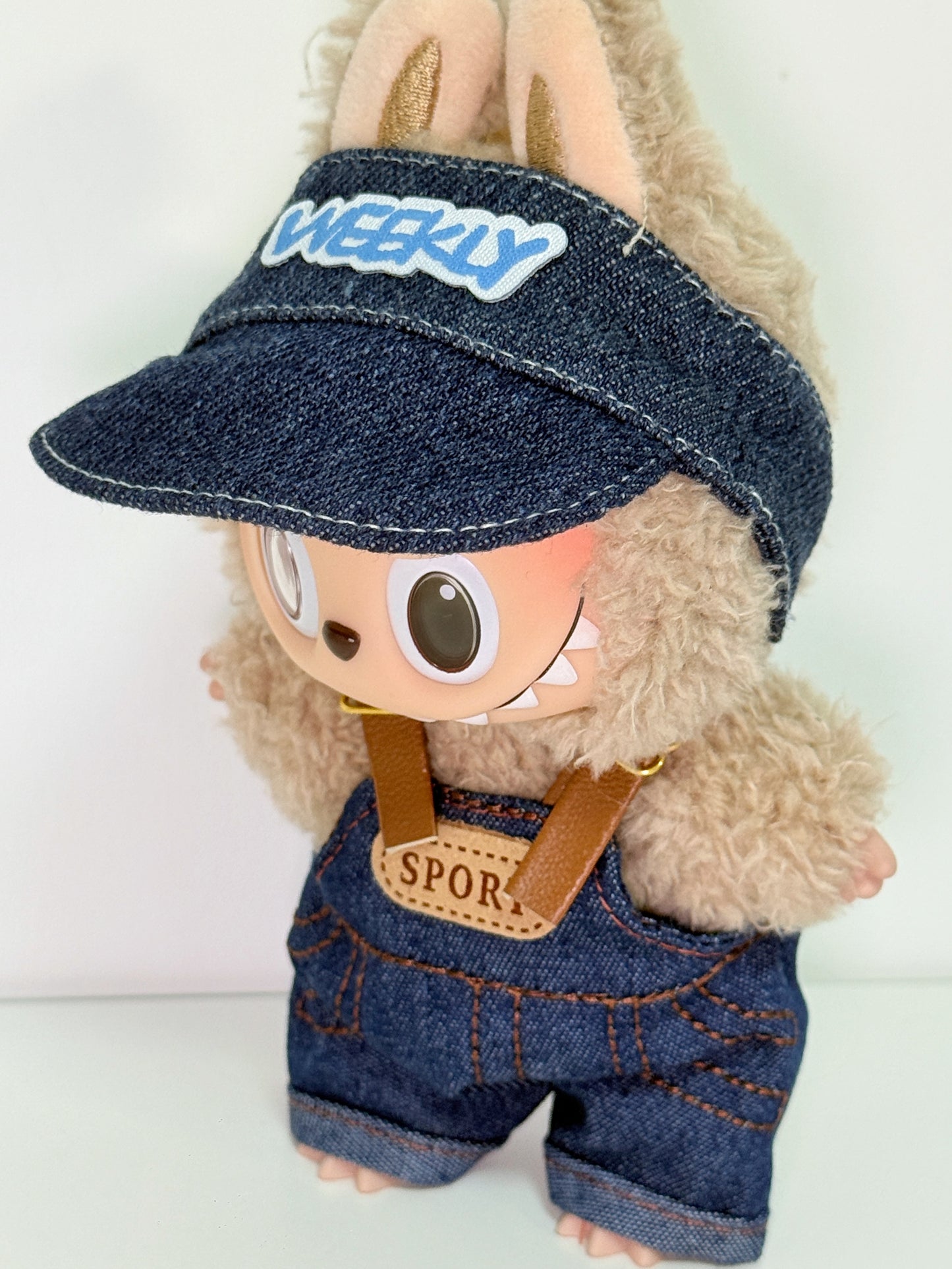 Labubu Clothes – Denim Overalls & Sporty Cap Set (Handmade Streetwear Look)