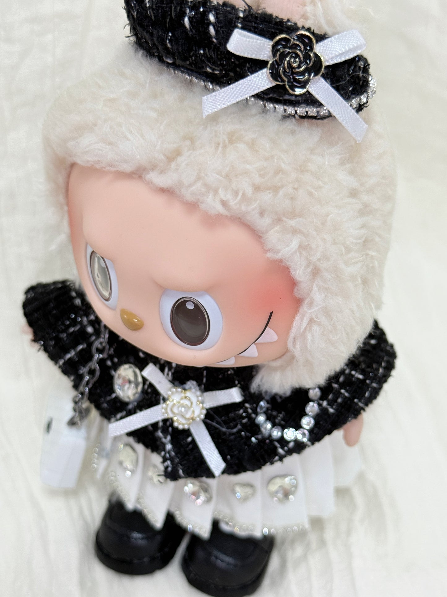Labubu Clothes – Exclusive Black & White Tweed Dress Set (Chanel-Inspired, Handmade)