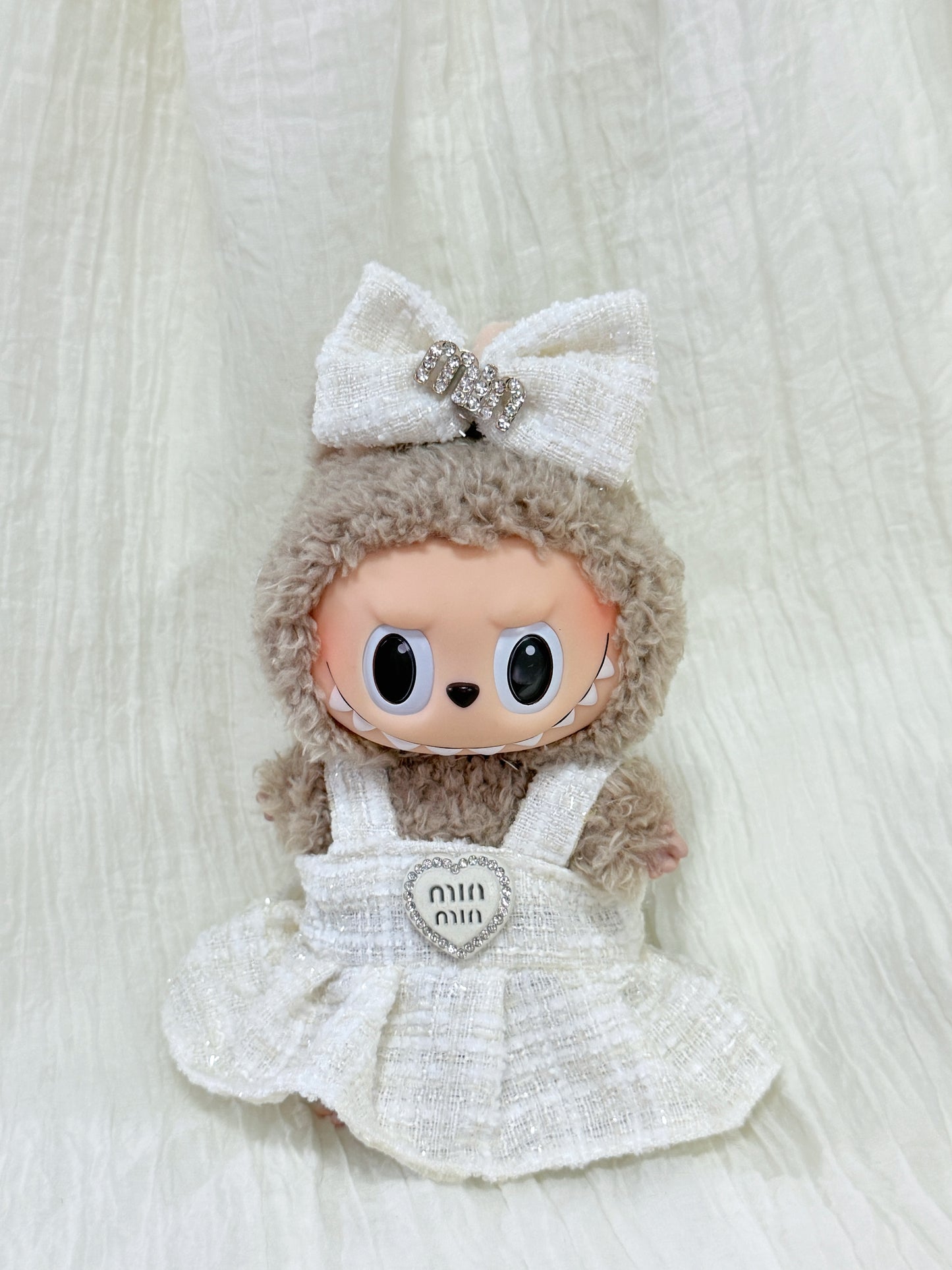 Labubu Clothes | Elegant White Tweed Doll Dress Set (Handmade)