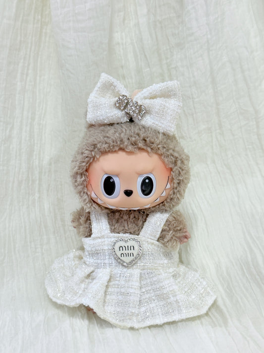 Labubu Clothes | Elegant White Tweed Doll Dress Set (Handmade)
