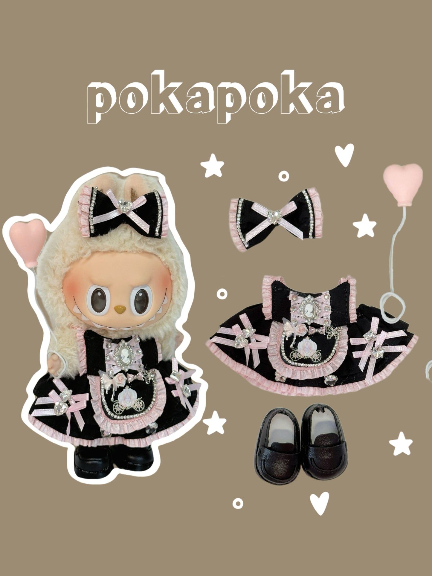 Labubu Clothes – Black & Pink Lolita Dress Set (Exclusive Special Edition, Handmade)