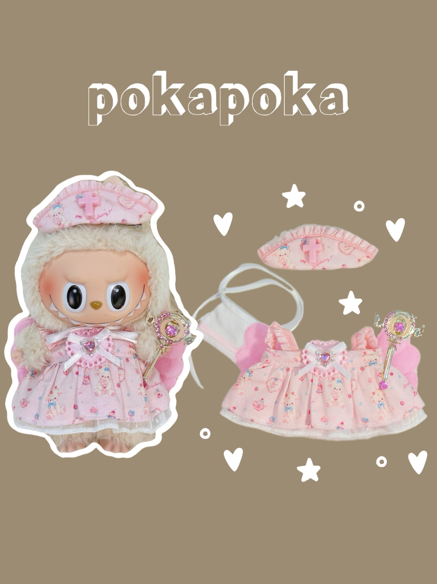 Labubu Clothes – Exclusive Pink Angel Dress Set with Wings & Wand (Handmade)