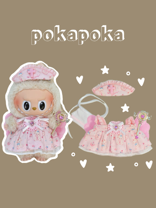 Labubu Clothes – Exclusive Pink Angel Dress Set with Wings & Wand (Handmade)