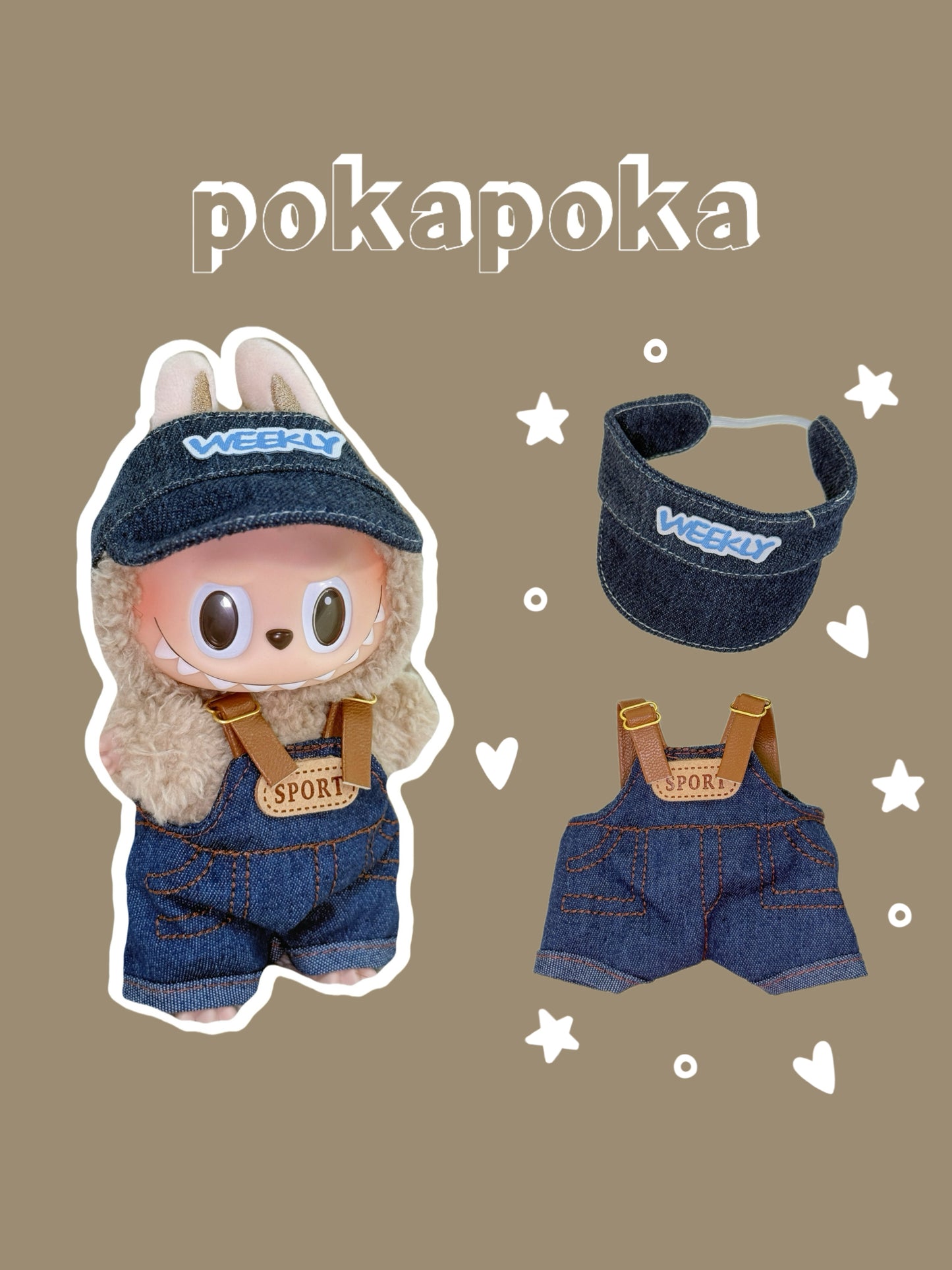 Labubu Clothes – Denim Overalls & Sporty Cap Set (Handmade Streetwear Look)