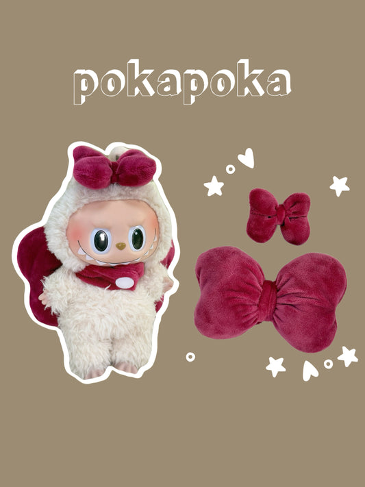 Labubu Accessories – Wine Red Velvet Bow Set (Handmade Styling Piece)