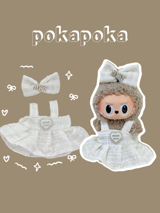 Labubu Clothes | Elegant White Tweed Doll Dress Set (Handmade)