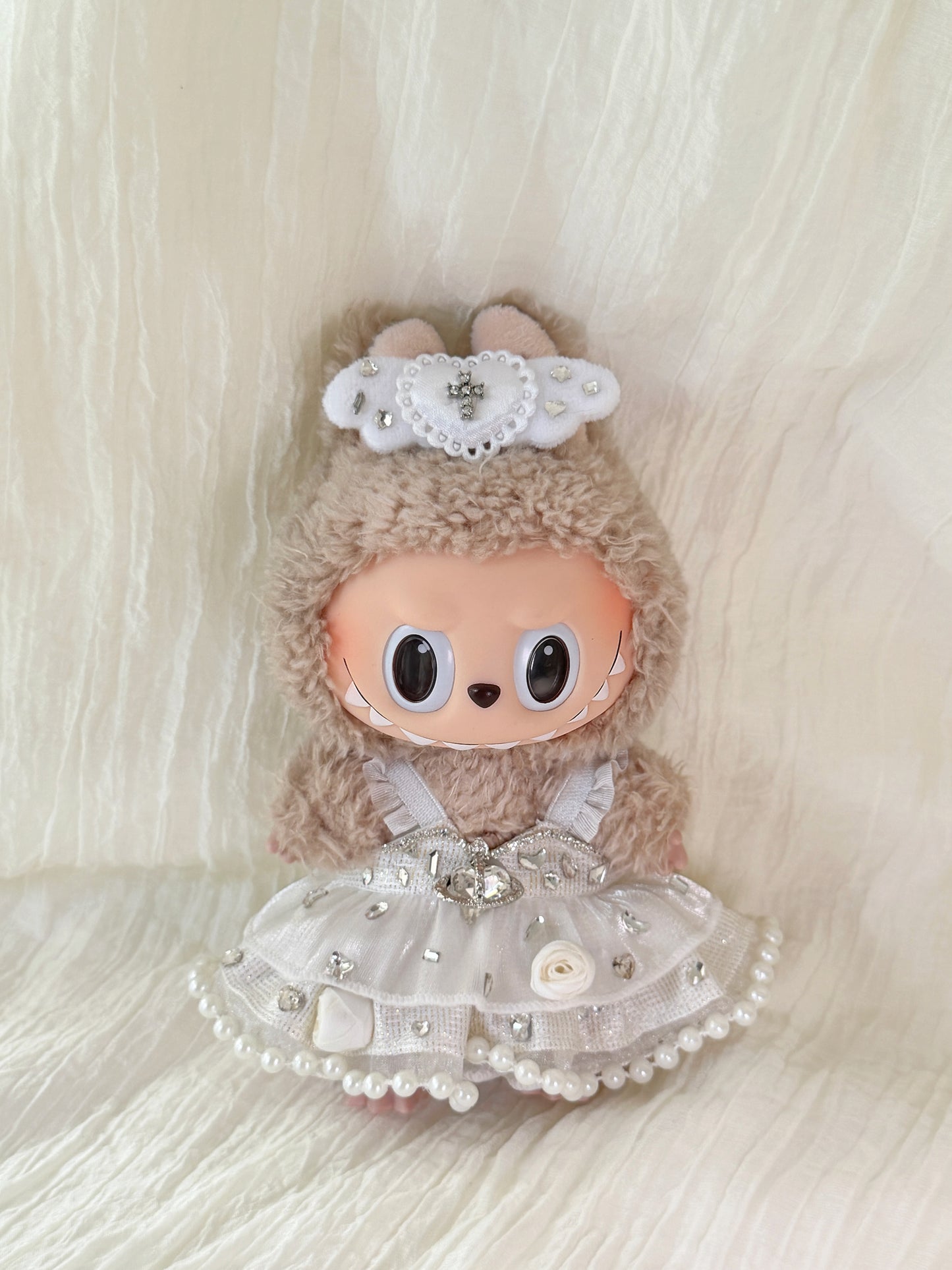 Labubu Clothes – Exclusive Pearl Princess Dress Set in White (Handmade Designer Edition)