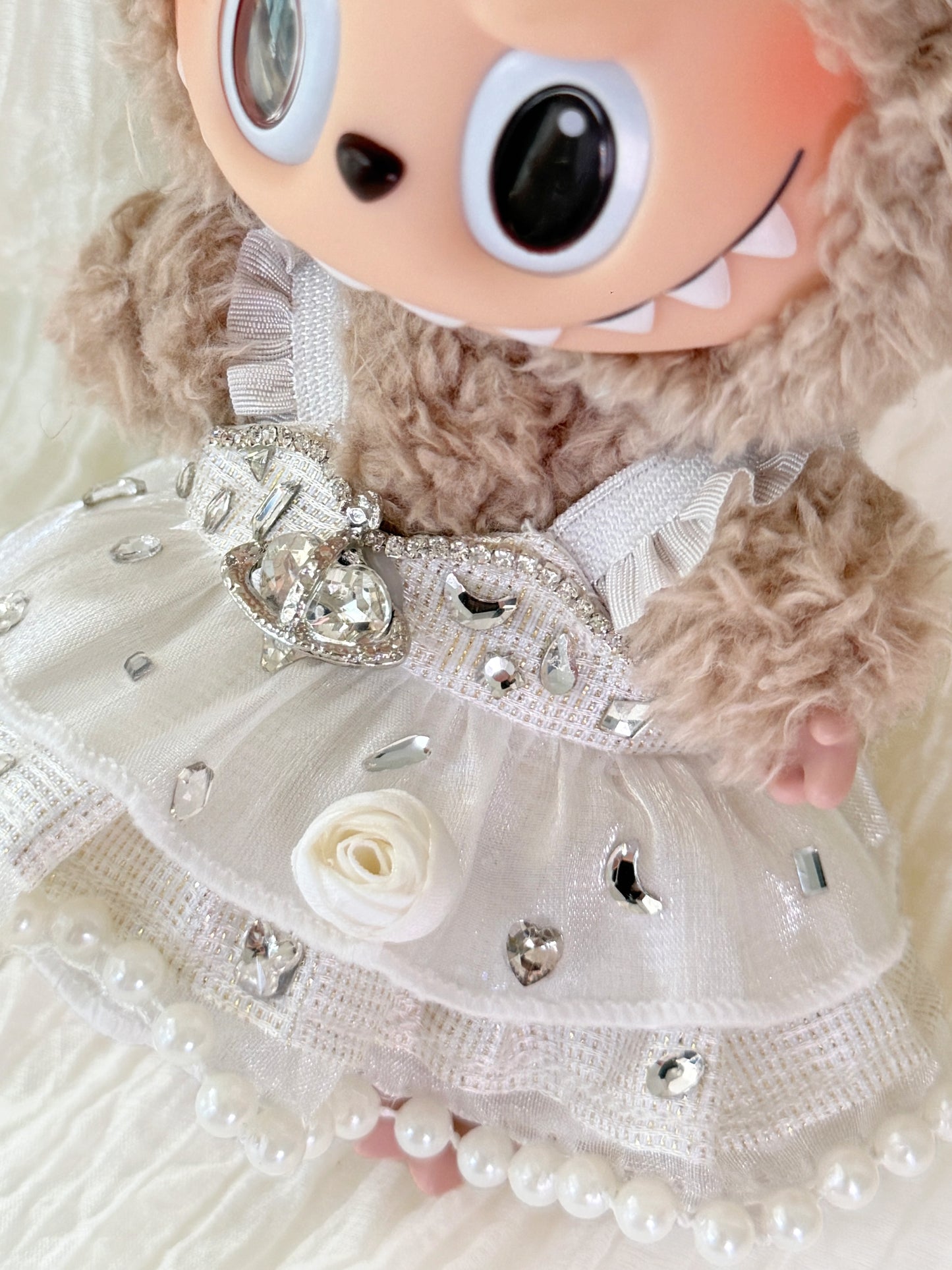 Labubu Clothes – Exclusive Pearl Princess Dress Set in White (Handmade Designer Edition)