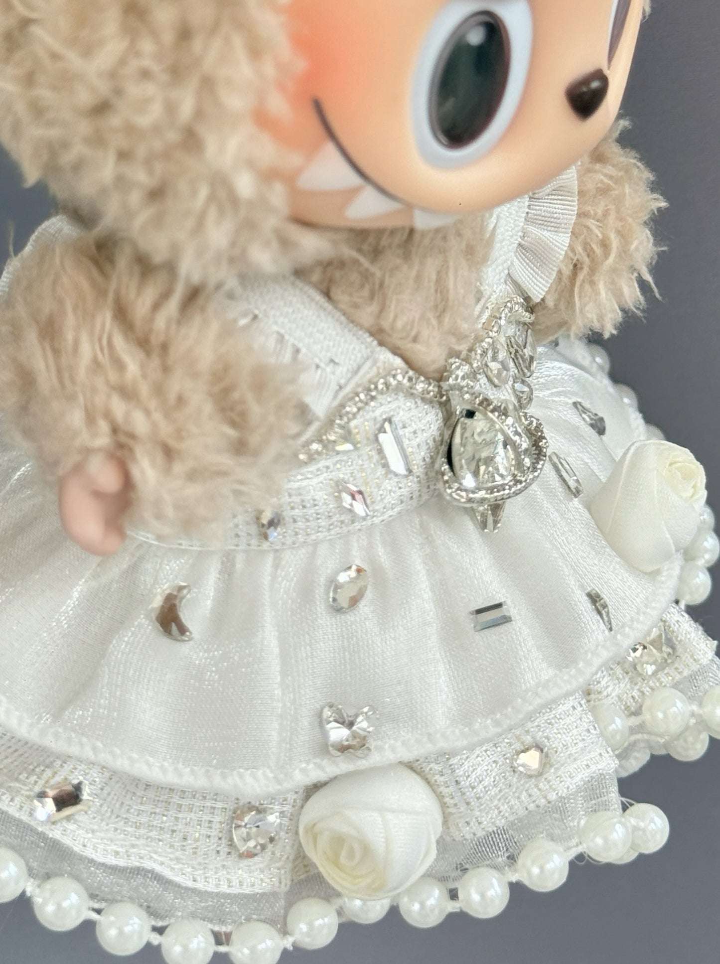 Labubu Clothes – Exclusive Pearl Princess Dress Set in White (Handmade Designer Edition)