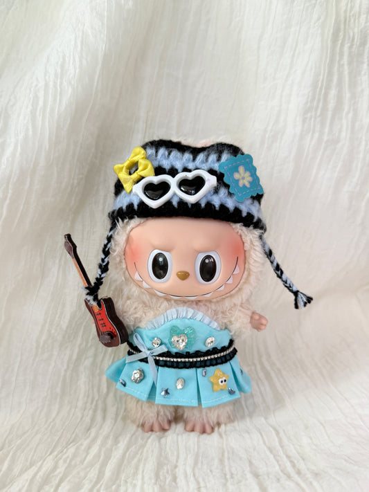 Labubu Clothes – Exclusive Rock Star Outfit with Knit Hat & Guitar (Handmade Designer Set)