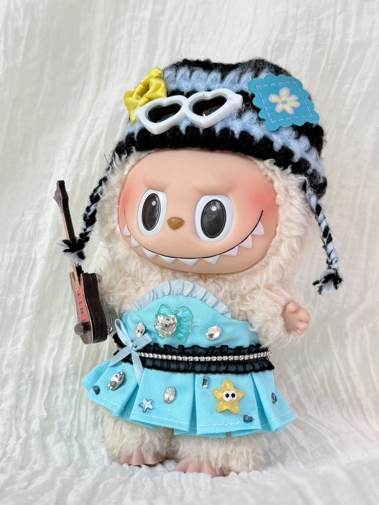 Labubu Clothes – Exclusive Rock Star Outfit with Knit Hat & Guitar (Handmade Designer Set)
