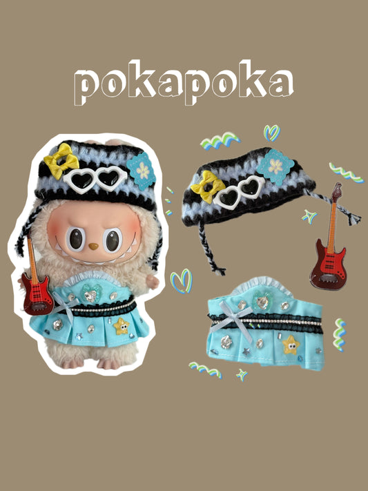 Labubu Clothes – Exclusive Rock Star Outfit with Knit Hat & Guitar (Handmade Designer Set)