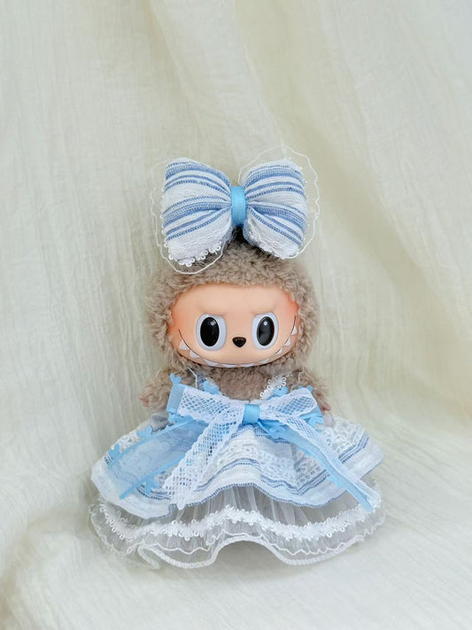 Labubu Clothes – Dreamy Blue Princess Dress Set with Big Bow (Handmade Fairy Look)