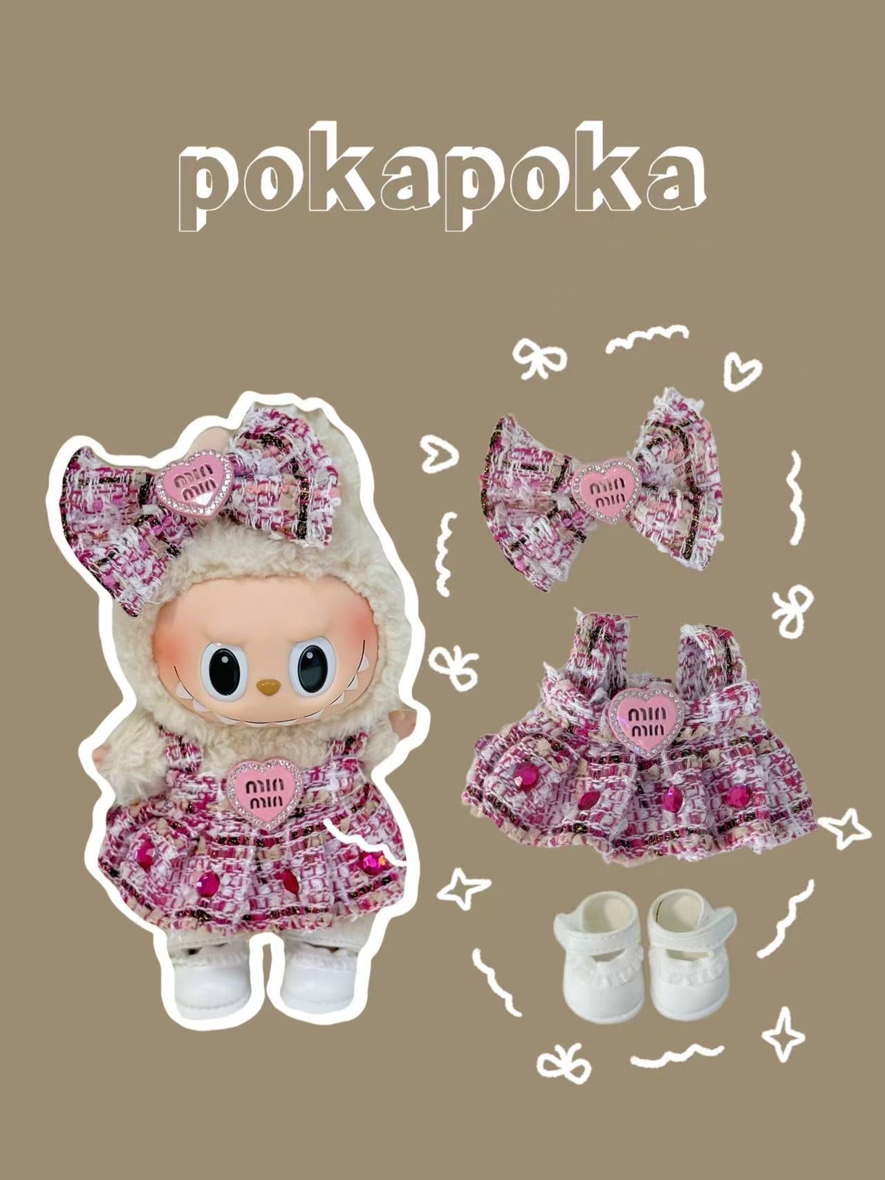 Labubu Clothes – Heavy Lace Sweetheart Dress Set (Handmade Limited)