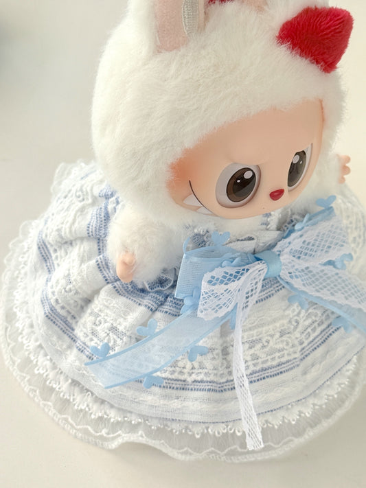 Labubu Clothes – Dreamy Blue Princess Dress Set with Big Bow (Handmade Fairy Look)