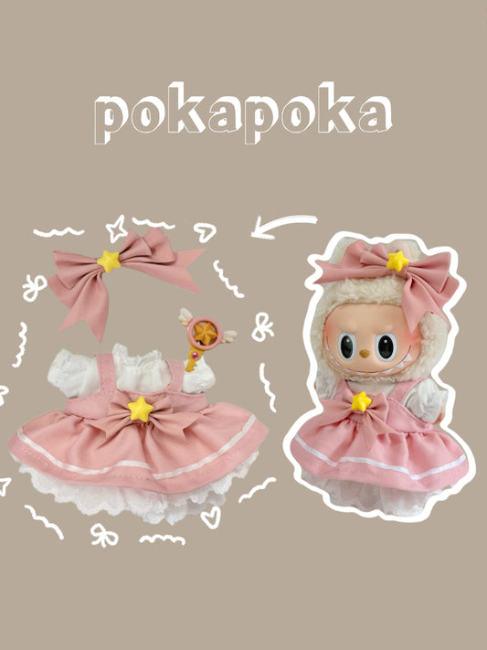 Labubu Clothes – Magical Star Princess Dress Set with Crown & Wand (Handmade Exclusive)
